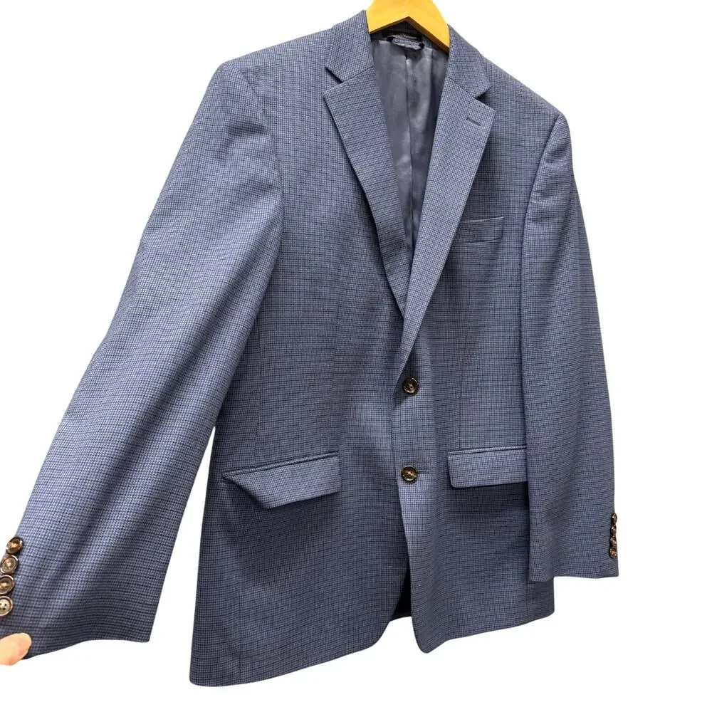 Lauren Ralph Lauren Blazer Mens 40R Blue Houndstooth Classic Sport Coat‎ Jacket
